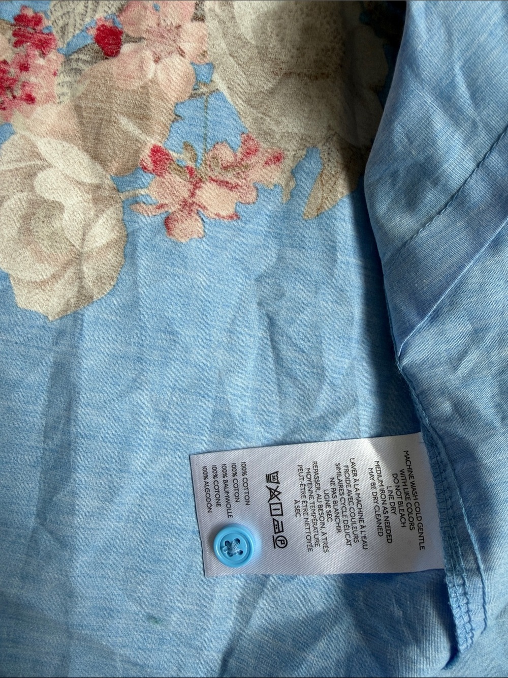 New Maeve women’s Blue Floral lantern Short-Sleeve Collared Top sz large cotton - Picture 7 of 10